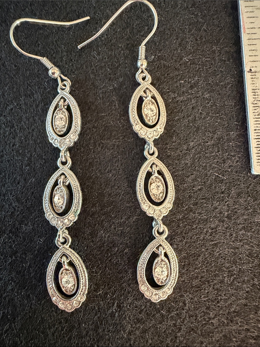 Silver Tone Triple Dangle Teardrop Crystal Earrings